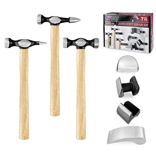 C&T Auto Body Repair Tool Kit,7 Piece,Car Body Repair Tool Kit, Carbon Steel Dolly and Hammer Dent Body Fender Tool Set