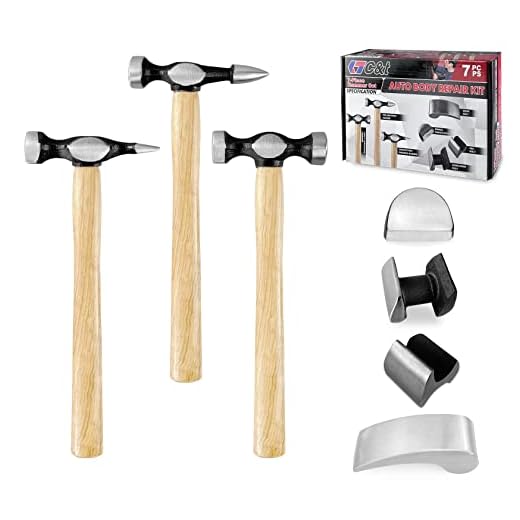 C&T Auto Body Repair Tool Kit,7 Piece,Car Body Repair Tool Kit, Carbon Steel Dolly and Hammer Dent Body Fender Tool Set