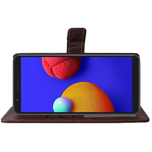 Image of Amazon Brand - Solimo Flip Leather Mobile Cover (Soft, Flexible & Kickstand Back case) Compatible for Samsung Galaxy M01 (Coffee)