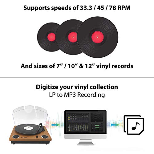 Image of CLAW Stag Vinyl Record Player 3 Speed Turntable with Built-in Stereo Speakers and USB Digital Conversion Software for PC (Brown Wood) (Stag Superb Plus Wood) (Stag Superb Plus Wood)