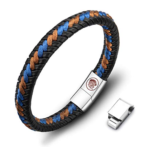 Casisto.J Pulsera Cuero Hombre - Pulsera Trenzada Hecha a Mano clásica en Negro y marrón con Cierre magnético Grabado Joyas Gratis en Caja Cover