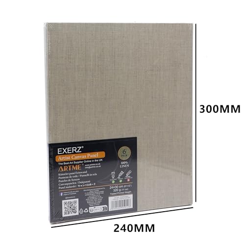EXERZ 24x30cm Leinen-Leinwandpaneele, 6 Stück - Leinwandbrett 320 g/m²/ Dreifach grundiert/Säurefrei/mittlere Körnung/ungebleichtes reines Leinen – Öl- und Acrylmalerei