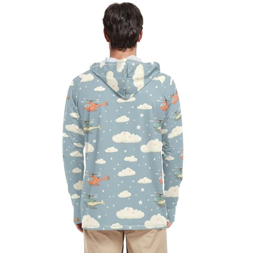 Helicopter Stars Cloud Silver Mens Sun Shirts Protection Long Sleeve Cooling Hoodies Swim Shirt UPF 50+ S3