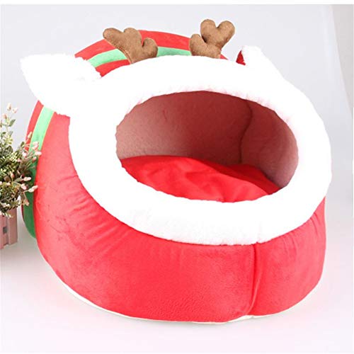 Cama caliente gato navideña para el descanso de caniche rojo 2