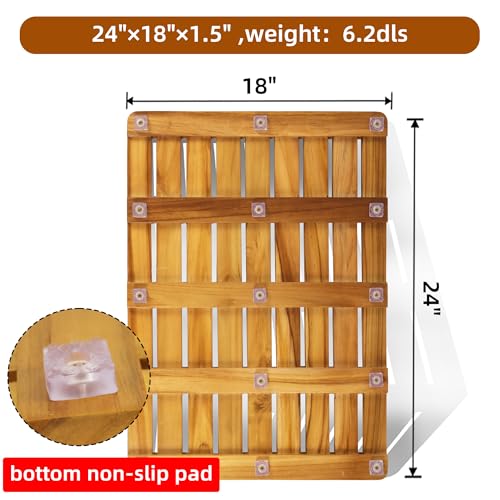 Boflay Teak Wood Bath Mat(24X17.8X1.4),Wooden Shower Mat, Bathtub Mat,Water-Resistant & Anti-Slip Teak Floor Mat,Easy to Clean Indoor or Outdoor,Max 300 lbs(A.Mat) by Boflay - Image 4