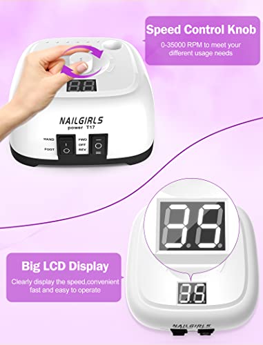 Nailgirls Electric Nail Drill Machine - 35000Rpm Professional Efile Nail File Kit With Foot Pedal For Acrylic Nails Gel Nails, Manicure Polishing Shaping Buffing, Home Salon Use #TOP4