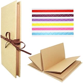 Uooker Stretchable Folding DIY Photo Album 8.2 x 4.5 inches Hardcover Kraft Paper Scrapbook Anniversary Sketchbook Wedding Guest Book Birthday Valentine Gift Student Graduation Albums