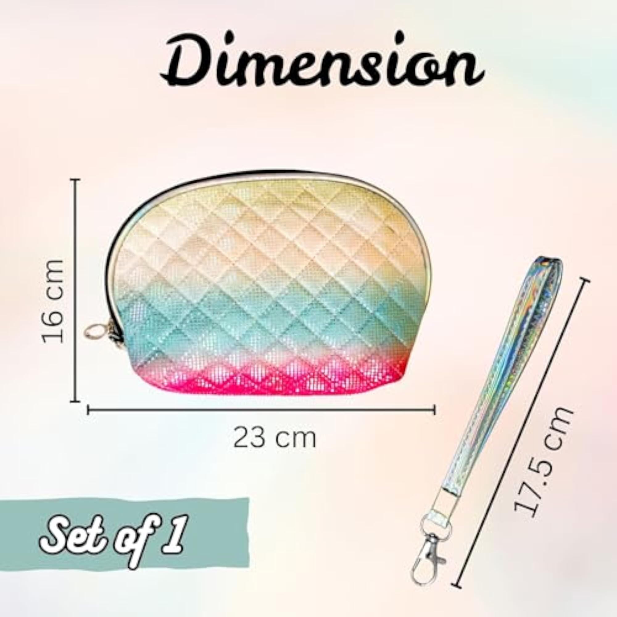 Glitter Makeup Pouch, Quilted Cosmetic Bag for Girls