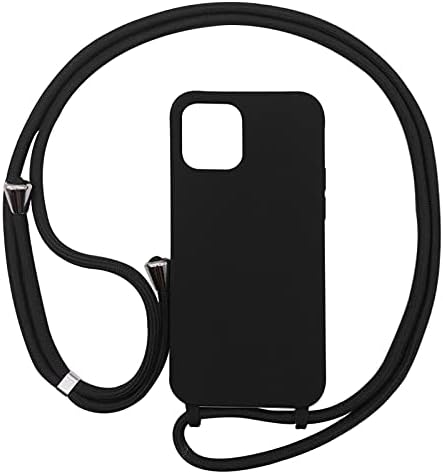 PuYu Zhe Compatible for iPhone 12/12 Pro Case,Silicone Crossbody Cover TPU Shell Adjustable Cord Lanyard Slim Stylish Shockproof Case-Sand Pink