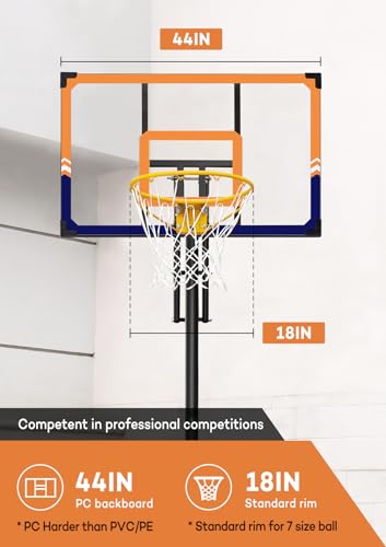 Aimking Pool Basketball Hoop Outdoor System with 44 Inch Shatterproof Backboard, 4.8FT-10FT Height Adjustable Basketball Goal System for Youth/Teens/Adults Indoor Outdoor