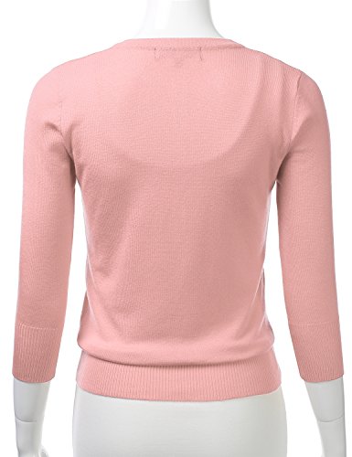 Women's Button Down 3/4 Sleeve V-Neck Stretch Knit Cardigan Sweater PEACHBEIGE 1X - Thumbnail 3