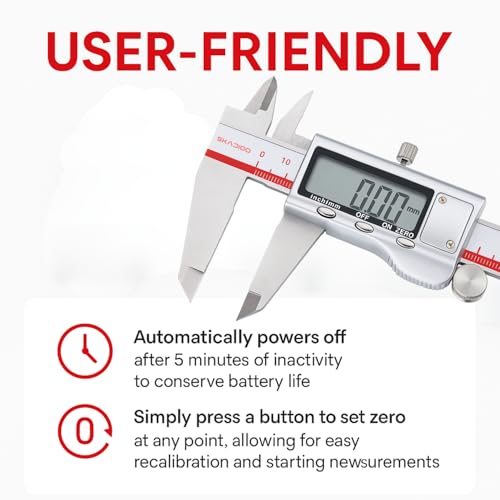 Image of SKADIOO Digital Caliper Measuring Tool, Stainless Steel Vernier Caliper Digital Micrometer with Large Screen, Easy Switch from Inch to mm, 6 Inch Caliper Tool for Professional /DIY /Household