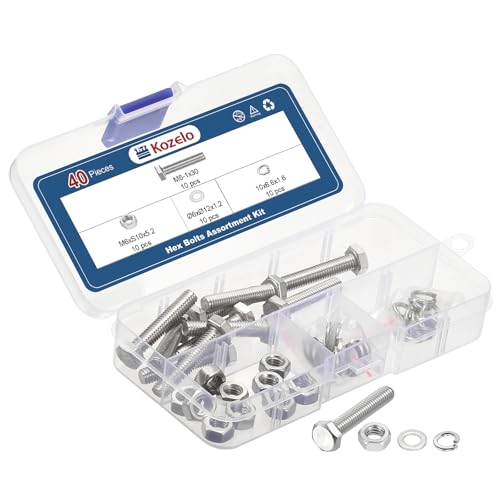 Kozelo 40Pcs Bolts and Nuts Washers Kit-M6-1x30 304 SS Hex Tap Bolt