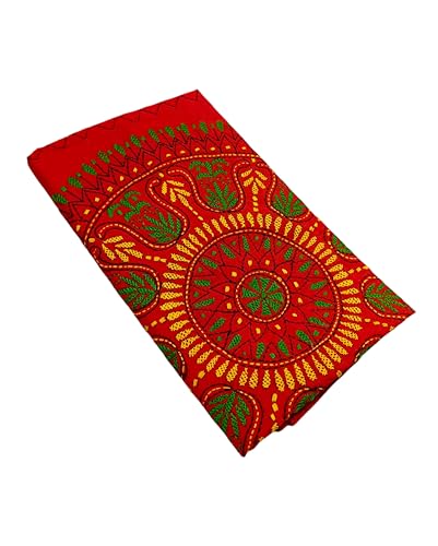 Image of SHRISTI CLOTHINGS Women's Hand Embroidered Cotton Silk Kantha Stitch Saree with Blouse Piece (SB4200924 REDD30)