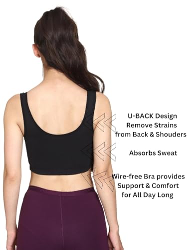Image of Mysha Women's 100% Pure Cotton Stretchable Wireless Sports Bra - Soft, Breathable, Non-Padded & Seamless