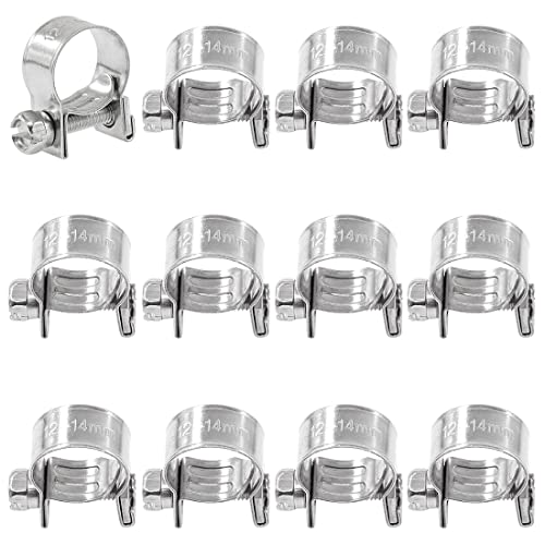 Swpeet Mini-Kraftstoffeinspritzleitungsschlauchklemmen-Sortiment, 12 mm - 14 mm, 304 Edelstahl, perfekt für Automobil, Landwirtschaft, Anlage und Bau, 12 Stück