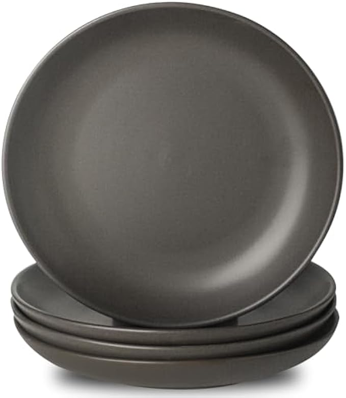 Ceramic Dinner Plates, 10 Inch Kitchen Cutlery Set of 4 for Steak, Pancakes, Scratch-Resistant Plates, Microwave and Dishwasher Safe, Matte Black
