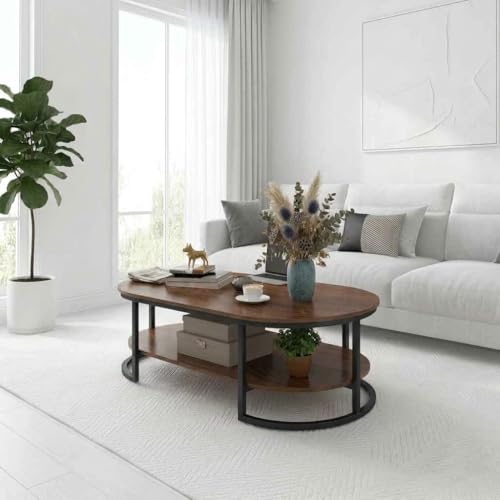 Image of NEST NATURE HAVEN Coffee Table for Office, Dining, Tea Room, Center Table for Living Room, Contemporary Simple Cocktail Table with Brown Desktop and Black Metal Frame