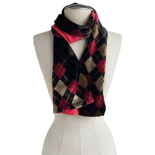 Print Silk Velvet Scarf, Pure Silk Lining, Size 60" L x 10" W, Cute Argyle Pattern2