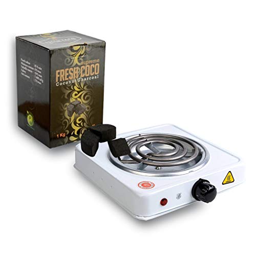 Pack Plaque Chauffante Allume Charbon + 2 kg Charbon Chicha Naturel fresh coco pour systeme de Chauffe 1 kg