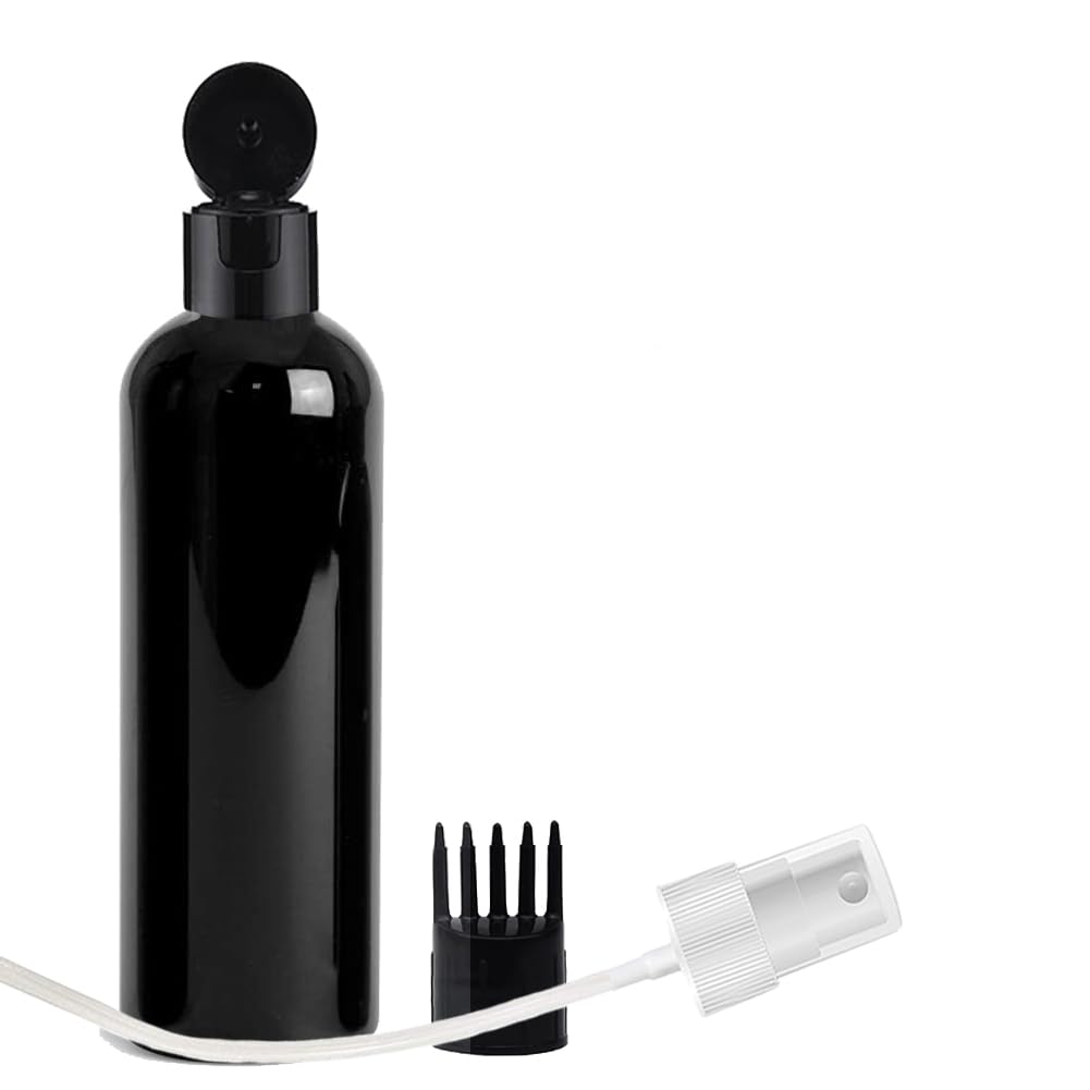 MAPPERZ 1 Cylindrical Shape Bottle Durable Refillable Containers with 1 Spray Atomizer, 1 Root Comb Applicator and FILP Top Cap, Perfume, Liquids, Shampoo, Body Soap, Lotion, Cream, Black-image-12