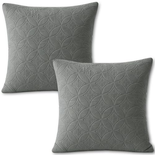 Image of HOKIPO 100% Leakproof Quilted Cushion Cover for Sofa 22x22 Inches, Set of 2, Dove Grey (AR-6281-DGRY*2)
