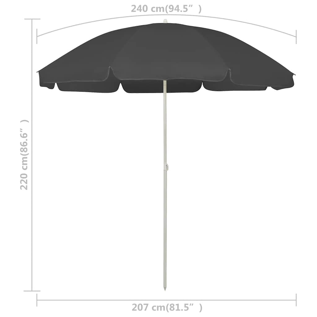 Ombrellone da spiaggia, 240 cm, in poliestere, resistente ai raggi UV, inclinabile, con meccanismo di inclinazione, antivento, per giardino, balcone, terrazza, spiaggia, protezione per esterni