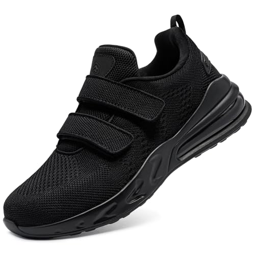 LARNMERN Men Non Slip Work Shoes Extra Wide Waterproof Comfotable Hook & Loop Diabetic Shoes for Men Wide Toe Box Shoes Walking Wide Width with Arch Support, Black 8.5