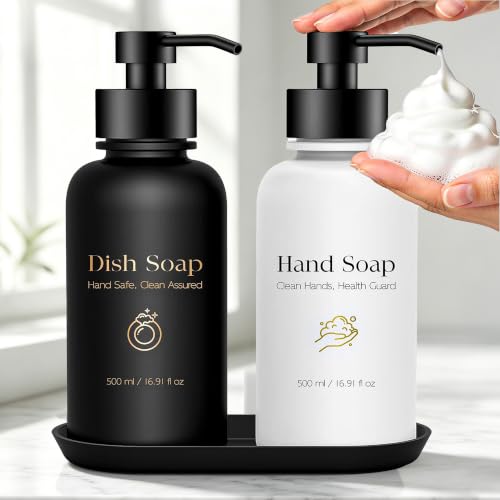 Litlcutie 16.9 Oz Glass Foaming Soap Dispenser 2 Pack (Black+White)