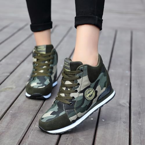 Image of ESXGED Women's Fashion Camouflage Platform Canvas Sneakers Girl's Invisible Wedges Increase Heel Mesh-Cloth Casual Shoes