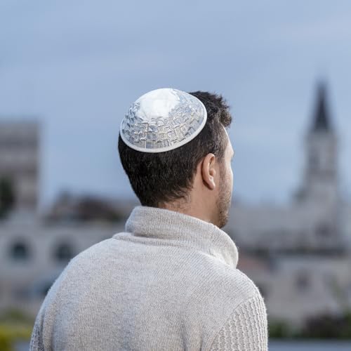 Kippah Yair Emanuel Jérusalem argent, broderie de luxe