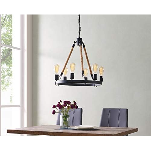 BELLEZE Modern 6-Lights Hemp Rope Hanging Chandelier Ceiling Globe Style Pendant Light