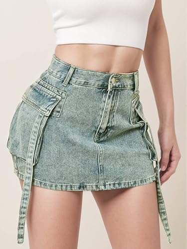 Jean Skirt for Women Denim Skirt Stretchy Y2K Cargo Skirt with Pockets Low Waist Jean Skirts3