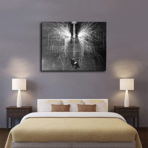 Nikola Tesla Lab Electricity Poster Wall Art Paintings Canvas Wall Decor Home Decor Living Room Decor Aesthetic Bar Decor Office Decor (Framed,24×36Inch) #TOP1