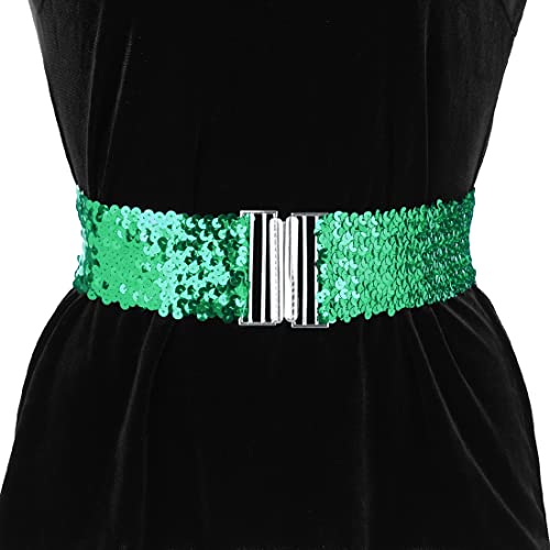 Allegra K Ladies Stretchy Wide Waist Belts Interlock Buckles Shinny Sequins Decor Belts for Dresses4