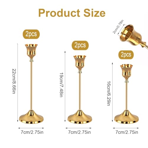 6pcs Gold Candle Holders, Candlestick Holders Taper Candle Holders for Pillar Candles Sticks Holder Decor Halloween Christmas Decorations Candle Candelabros para Centros de Mesa (Gold) - Image 3