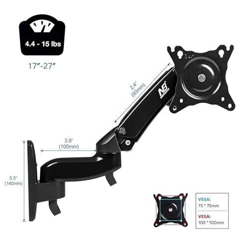 Image of SYGA NB F150 Monitor Wall Mount Bracket, Full Motion Single Arm for 17-35 Inch Screens, 3-12kg Load Capacity, Black