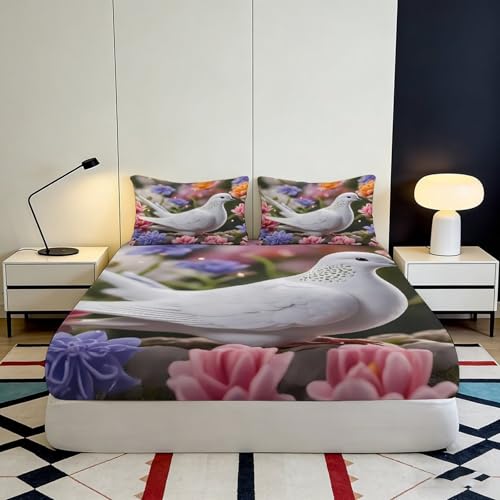 Drap-housse microfibre antidérapant avec motif colombe 3D