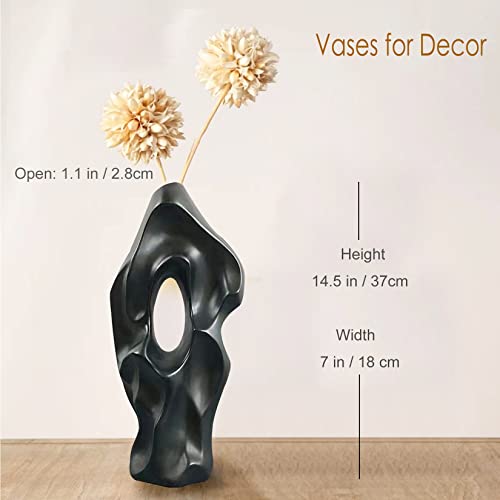 Modern 14.5" Tall Black Ceramic Vase, Decorative Home Decor Accessories, Handmade Flower Vases For Flower Centerpieces Table Floor 37Cm #TOP3