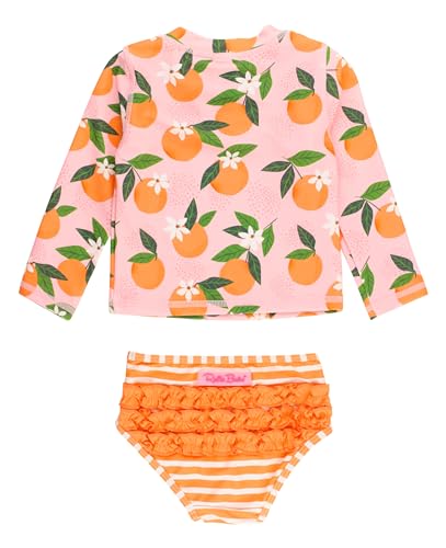 Image of RuffleButts Baby /Toddler Girls Rash Guard 2-Piece Swimsuit Set - Long Sleeve Bikini with UPF 50+ Sun Protection