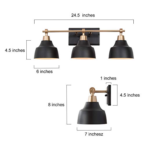 Image of KSANA Bathroom Light Fixture, 3-Light Black Bathroom Vanity Lights with Gold Socket, 24.5'' Large Modern Farmhouse Bathroom Lighting with Black Metal Shade