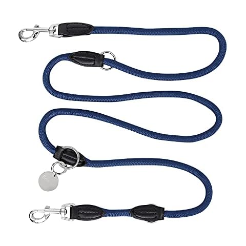 lionto Verstellbare Hundeleine Multifunktionsleine Doppelleine Umhängeleine robust wetterfest Länge 200 cm, blau Cover