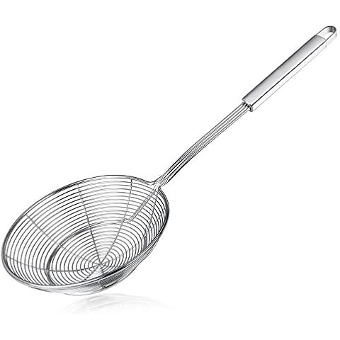 Spider Strainer Skimmer, Swify Stainless Steel Asian Strainer Ladle Frying Spoon with Handle for Kitchen Deep Fryer, Pasta, Spaghetti, Noodle, 7 Inch Cover