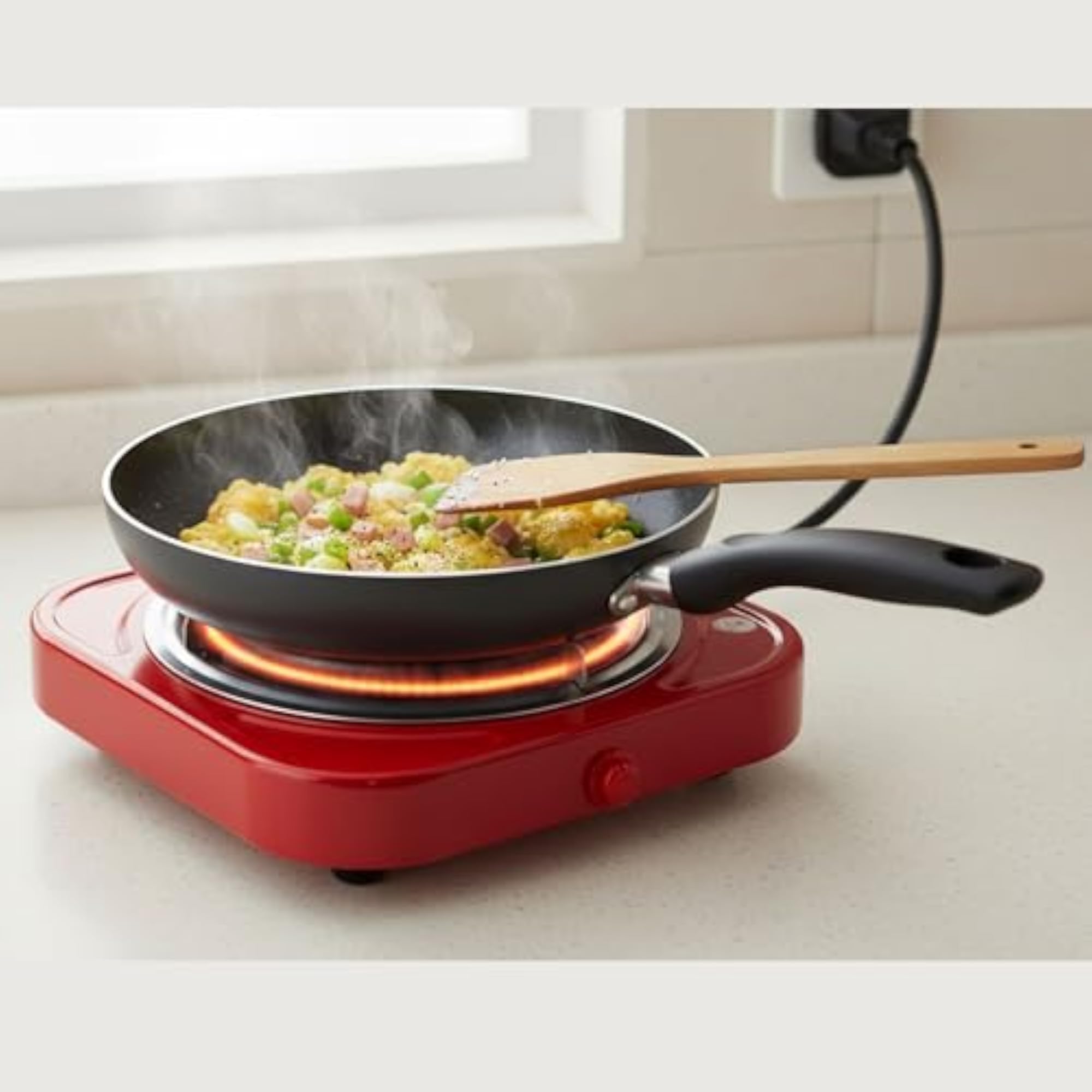 Portable 500W Electric Coil Cooktop, Adjustable Temperature
