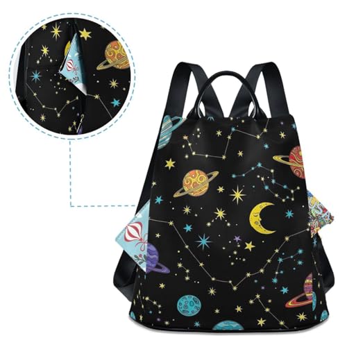 Mochila antirrobo para mujer Planets Black cómoda de diario con pompón 4
