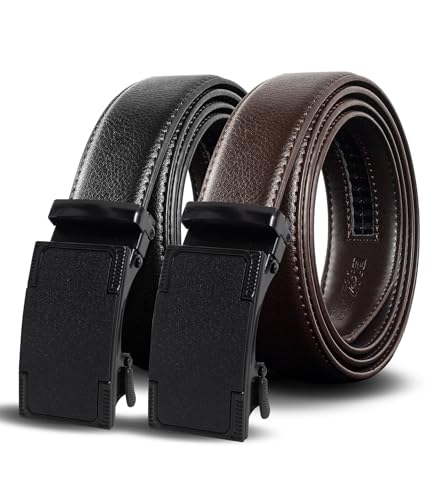 mens ratchet belts leather-2 packsadjustable slide beltsholeless belts for gifts men dress casual 1 3834cut for fit