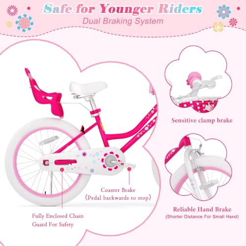 Image of Glaf Toddler Girls Bike for Age 2-12 Years Old | 12 14 16 20 Inch Kids Bike Girls Bicycle with Training Wheels,Basket,Doll Seat,Princess Style Kids Bicycle Gift