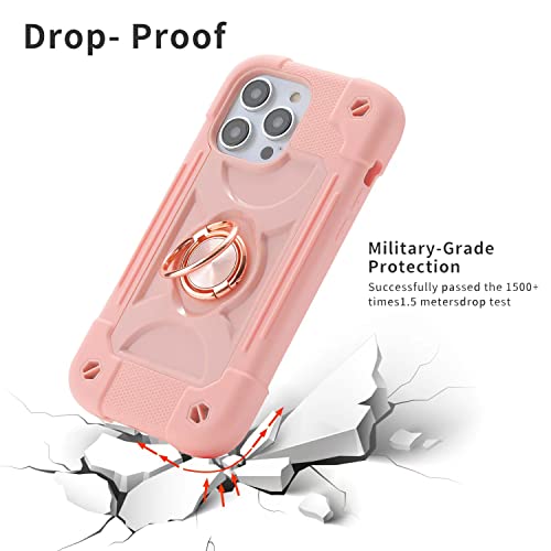 Image of MARKILL Compatible with iPhone with Built-in 360Rotating Ring Stand, Military Grade Drop Protection Full Body Rugged Heavy Duty Case Durable Cover (Pink, iPhone 13 Pro Max 6.7 inch)