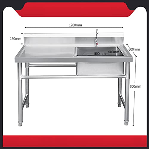 Wwjq Free Standing Kitchen Sink, Stainless Steel Commercial Sink Single Bowl Sink With Strainer Drains, 100X50X80Cm, For Restaurant, Garage Bar Sink - Easy To Clean (Size : 120X60X80Cm) #TOP3