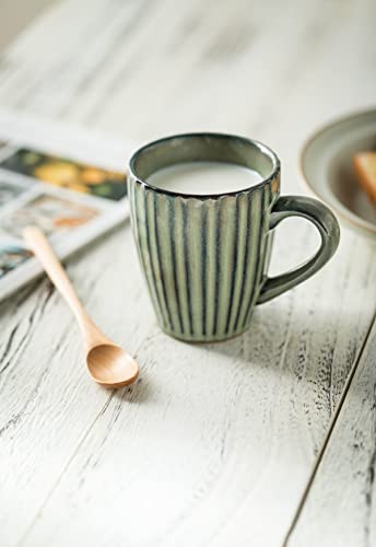 Lauchuh Coffee Mug Set, Porcelain Fluted Mug 12 Oz Coffee Mugs With Large Handle For Coffee, Tea, Milk, Cocoa, Cereal, Father Day Gifts, Green Framhouse Style For Christmas, Set Of 6 #TOP3